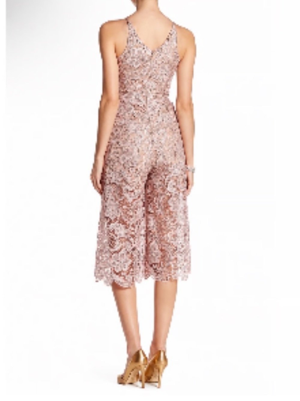 Dress the Population NWT Rose Lace Cropped Wide Leg Jumpsuit Large - Picture 6 of 13